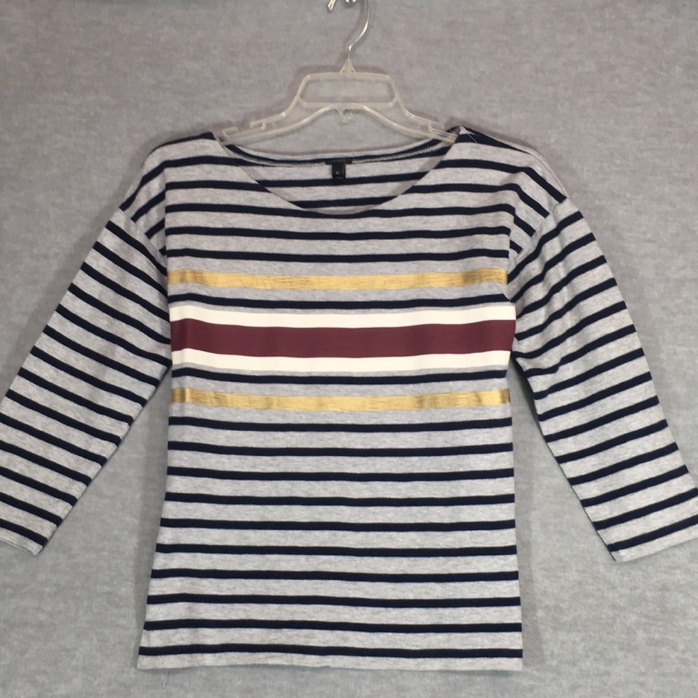 J. CREW Nautical Style 100% Cotton Boatneck 3/4 Sleeve Drop Shoulder Top